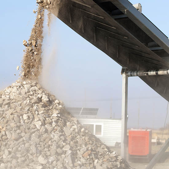 Pile of crushed concrete generated from a concrete crusher